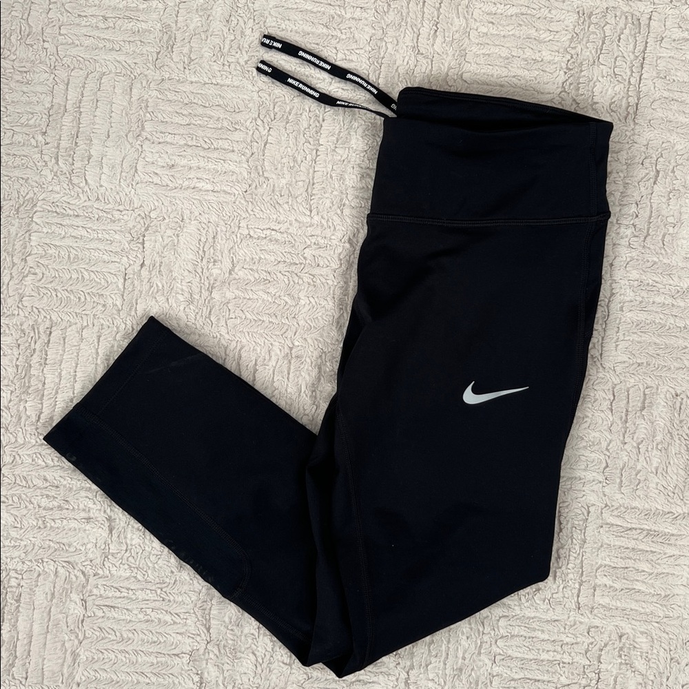 Nike Women's Power Epic Crop Mesh Tights running pants in black, Size Medium EUC